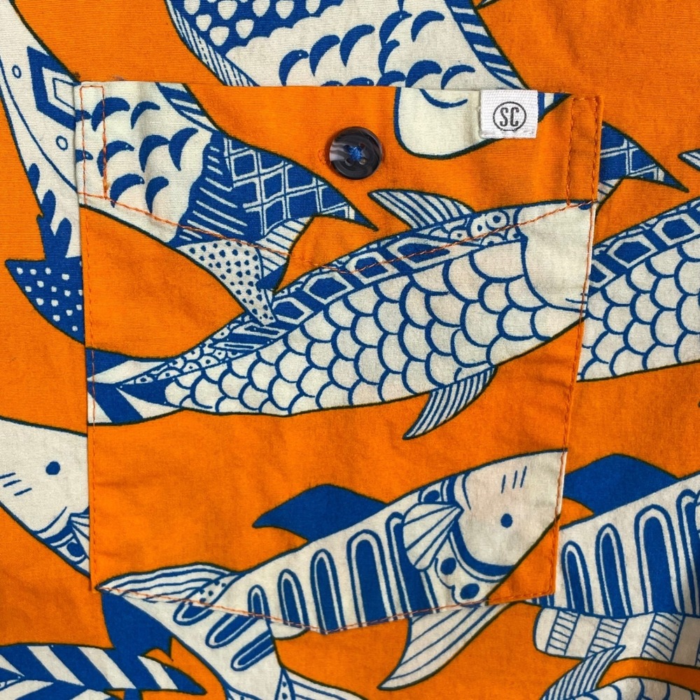 Pop Art Koi Fish Graphic Print Button Up Shirt Mens S Novelty Beachy Resortwear - Picture 2 of 8